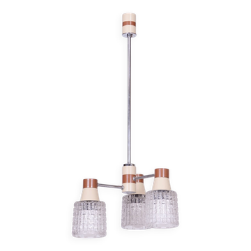 Lustre du milieu du siècle en acier chromé et verre de Drukov, République tchèque, années 1970