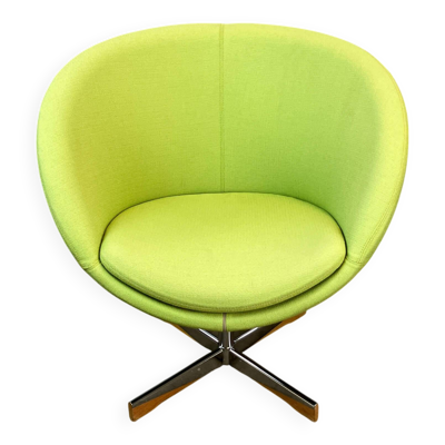 Fauteuil ''Planet'' de Stokke, chrome et housse en tissu vert lime, style milieu du siècle.