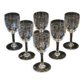 6 old glasses with engraved baccarat crystal wine stems
