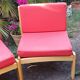 Set of 3 vintage armchairs from the 60s/70s – light wood and red faux leather.