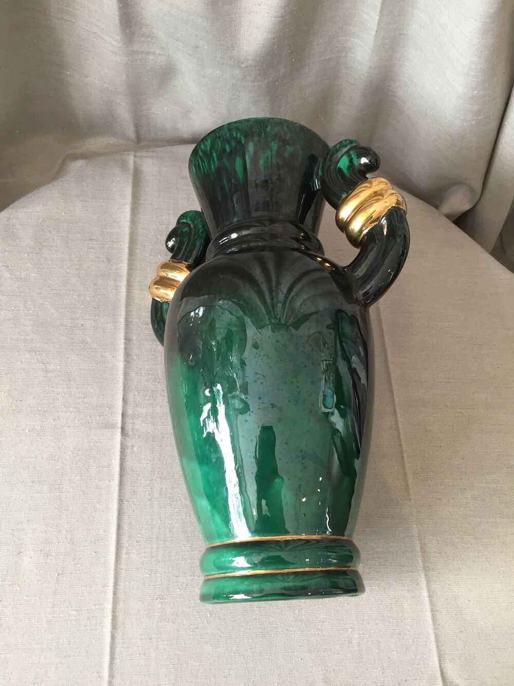 Vase in light green and dark ceramic and golden years 1950