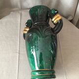 Vase in light green and dark ceramic and golden years 1950