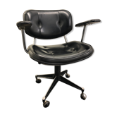 Vintage skaï black office chair and castors circa 1950