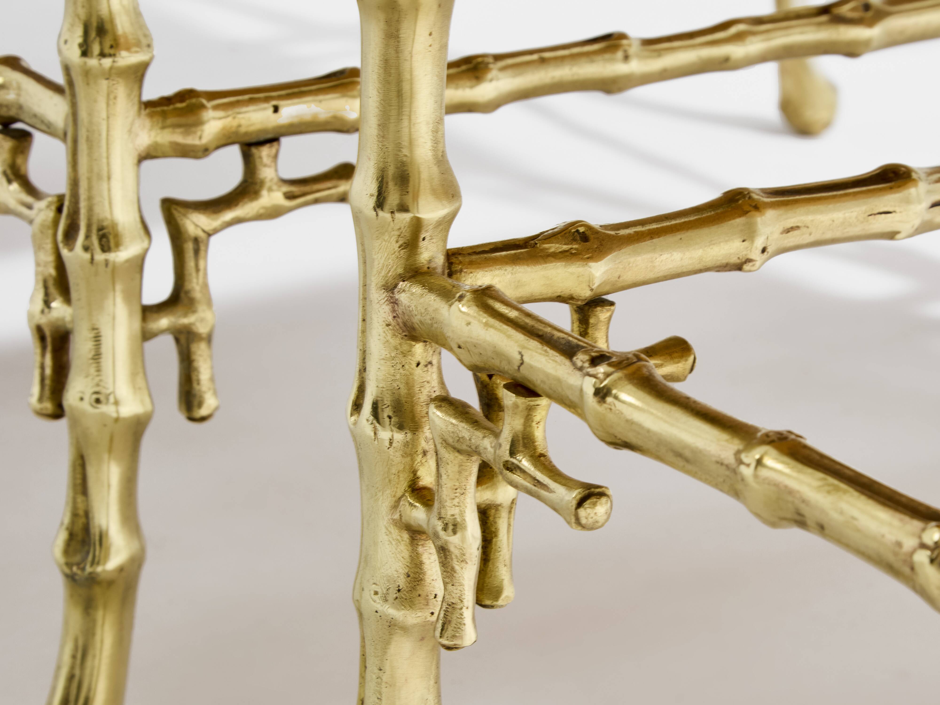 Bamboo bronze lacquered Chinese side tables Maison Baguès 1940