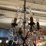6-light chandelier with crystal pendants on bronze frame, Louis XV style