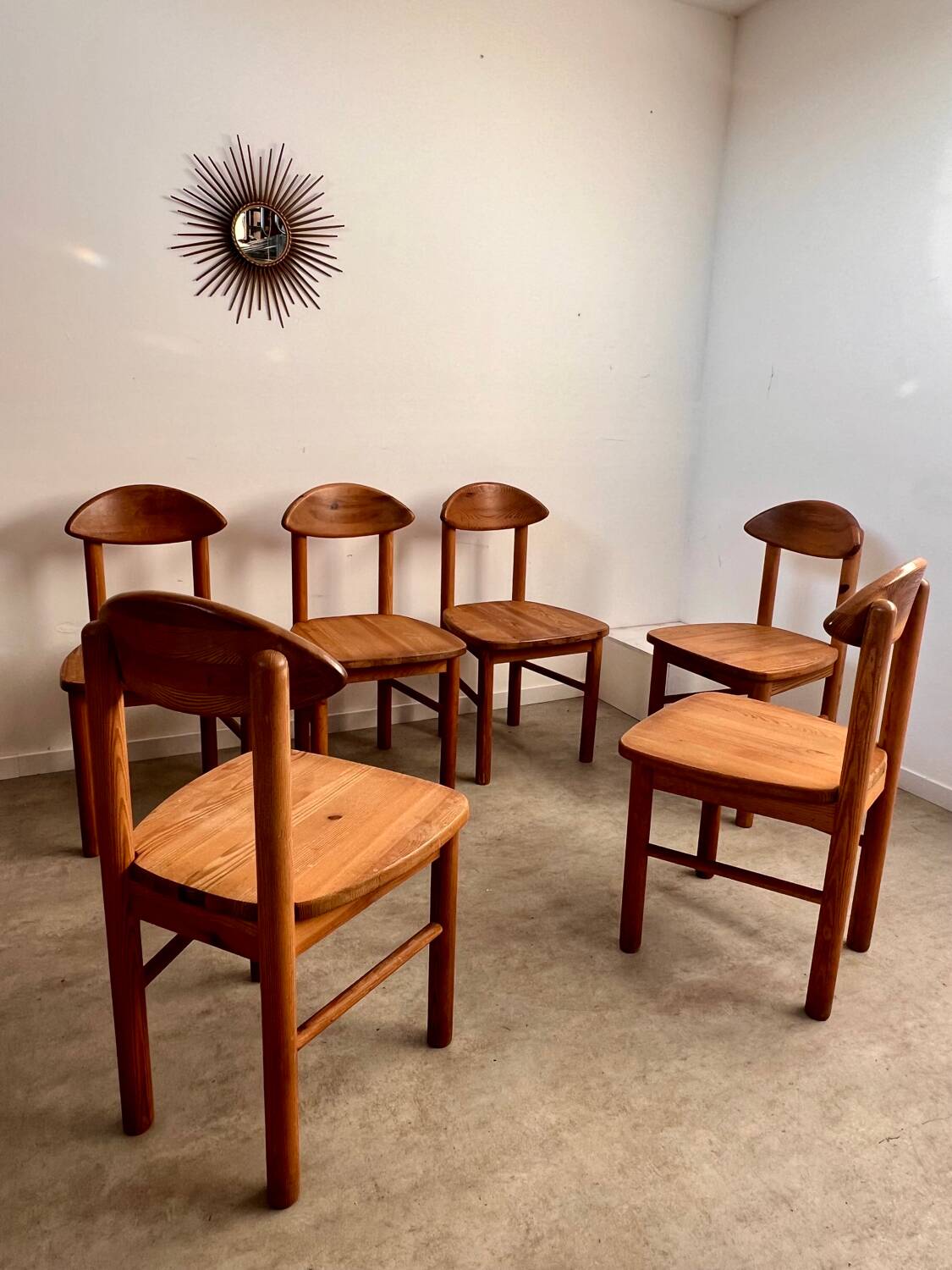 Lot de 6 chaises en pin massif design scandinave Reiner Daumiller vintage années 70