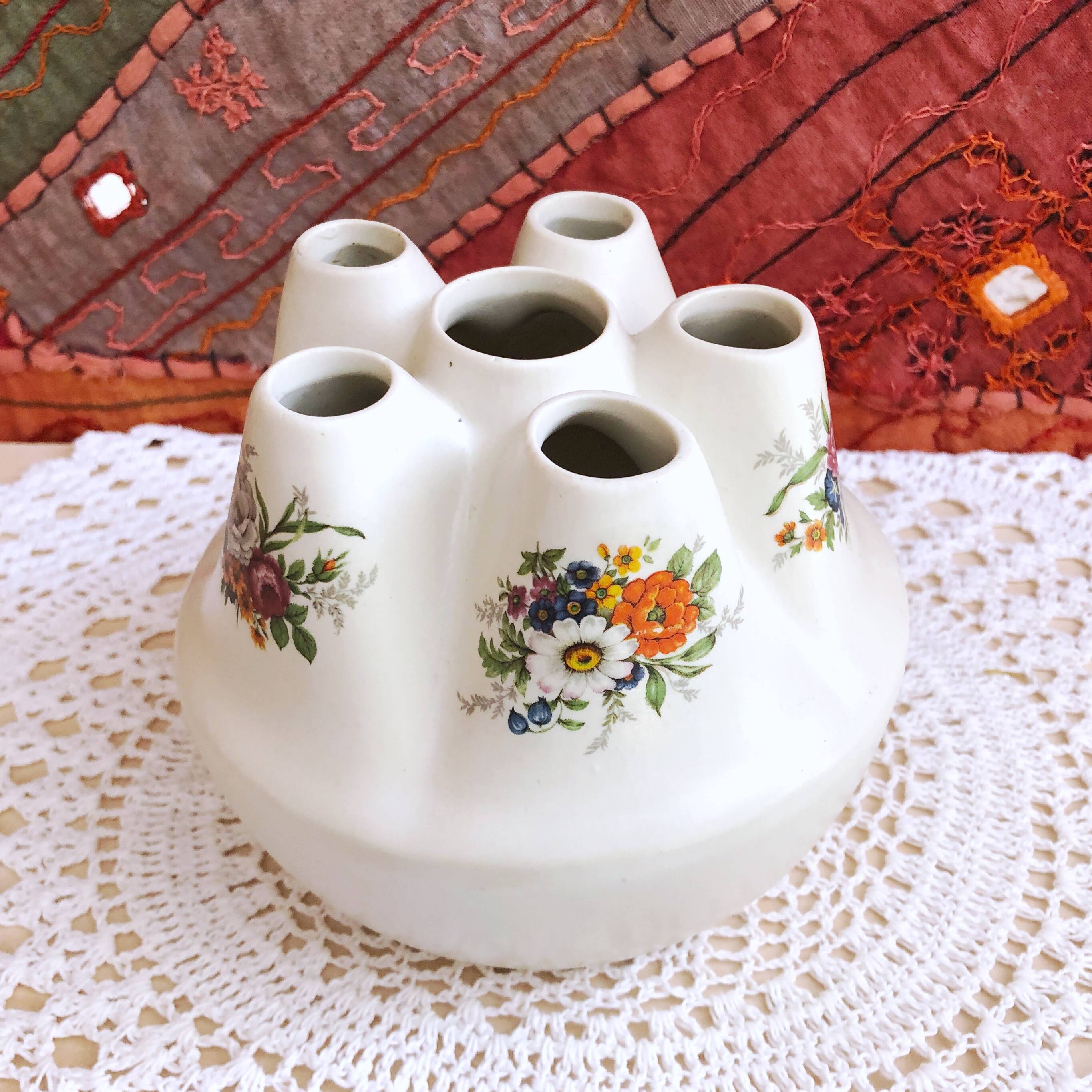 Handcrafted tulip tree vase with ceramic flowers