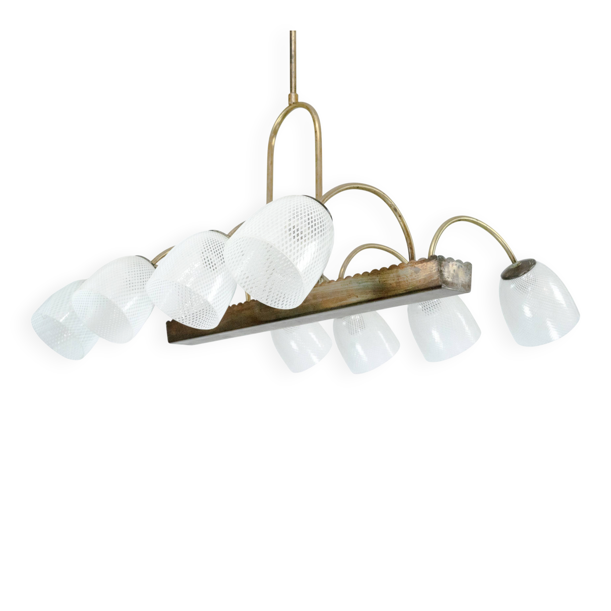Mid-Century Venini Reticello Glass Chandelier, 8 Arms, Murano, Italy 1940s