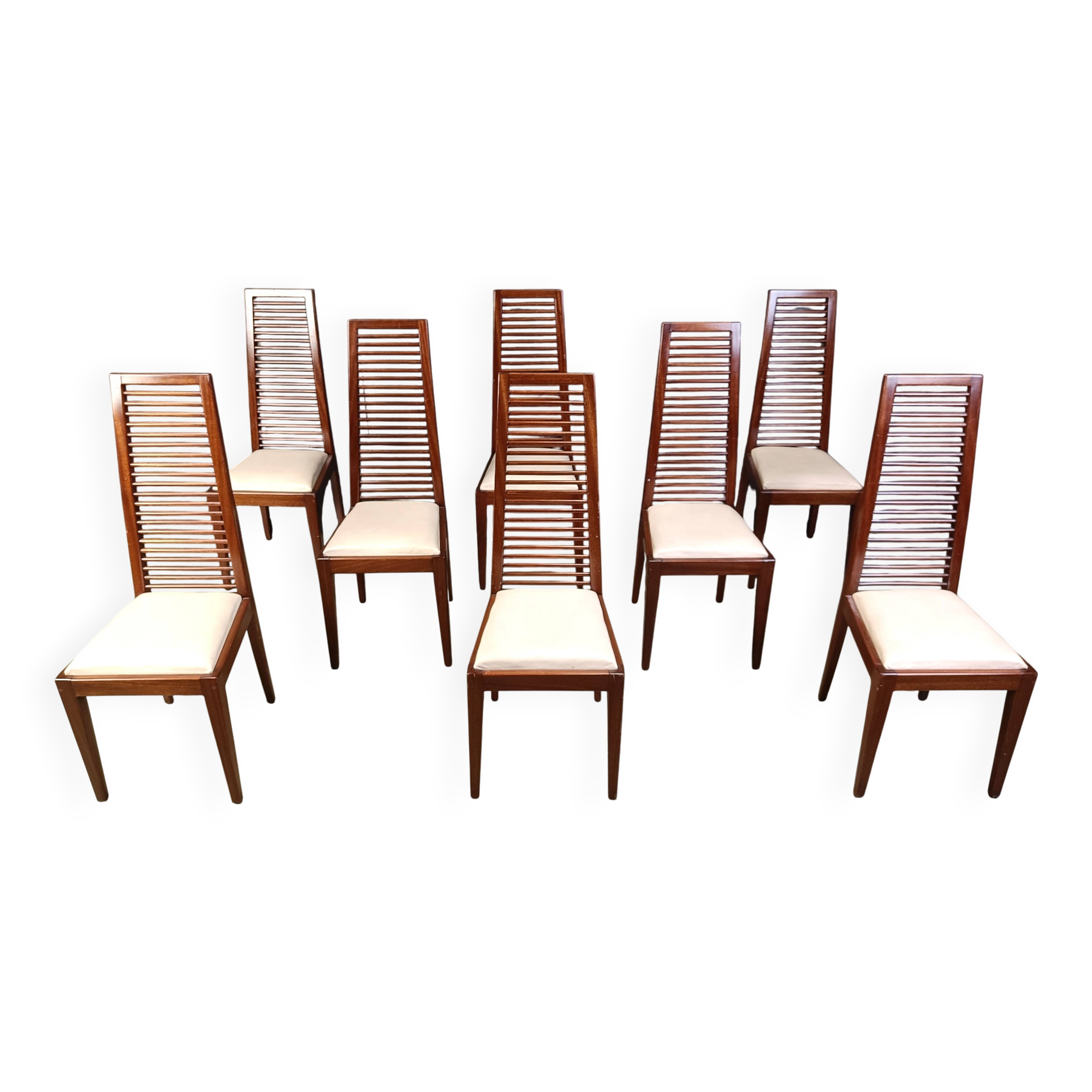 Ensemble de 8 chaises de salle à manger italiennes à dossier haut, années 1980