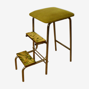 Tabouret escabeau en formica vintage vert