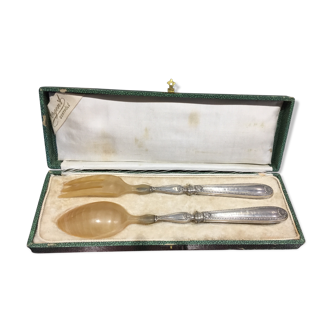 Old horn and silver metal salad covers