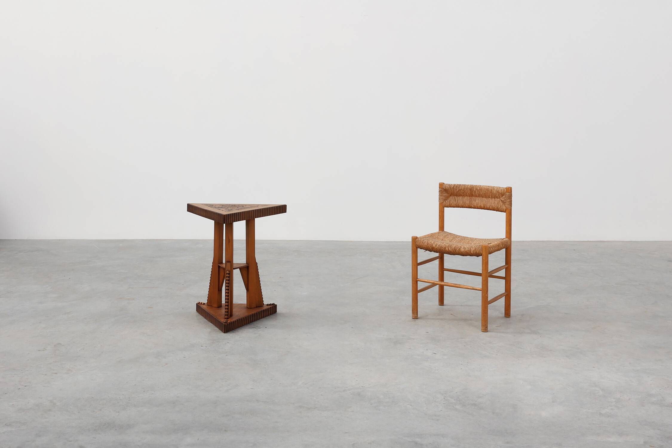 Art Nouveau Carved Wood triangular Side Table, France ca. 1915