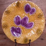 Salins barbotine earthenware dessert plate with plum decoration