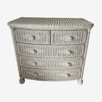 Commode blanche en rotin vintage