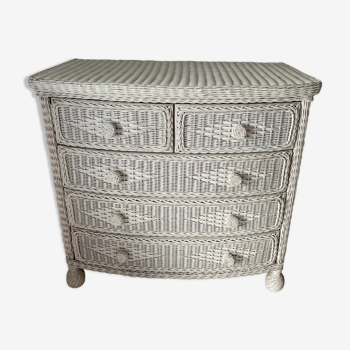 White dresser in vintage rattan
