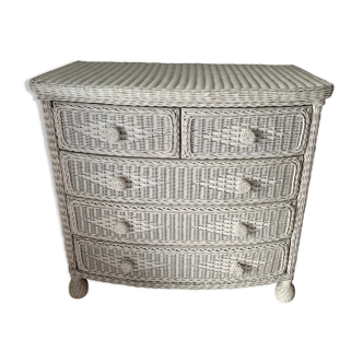 White dresser in vintage rattan
