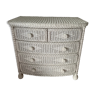 White dresser in vintage rattan