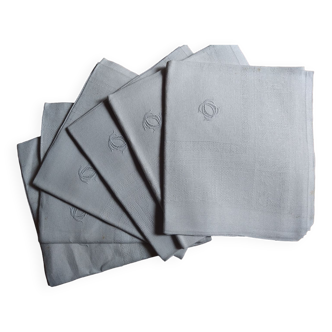 6 antique napkins embroidered and monogrammed CC interlaced.