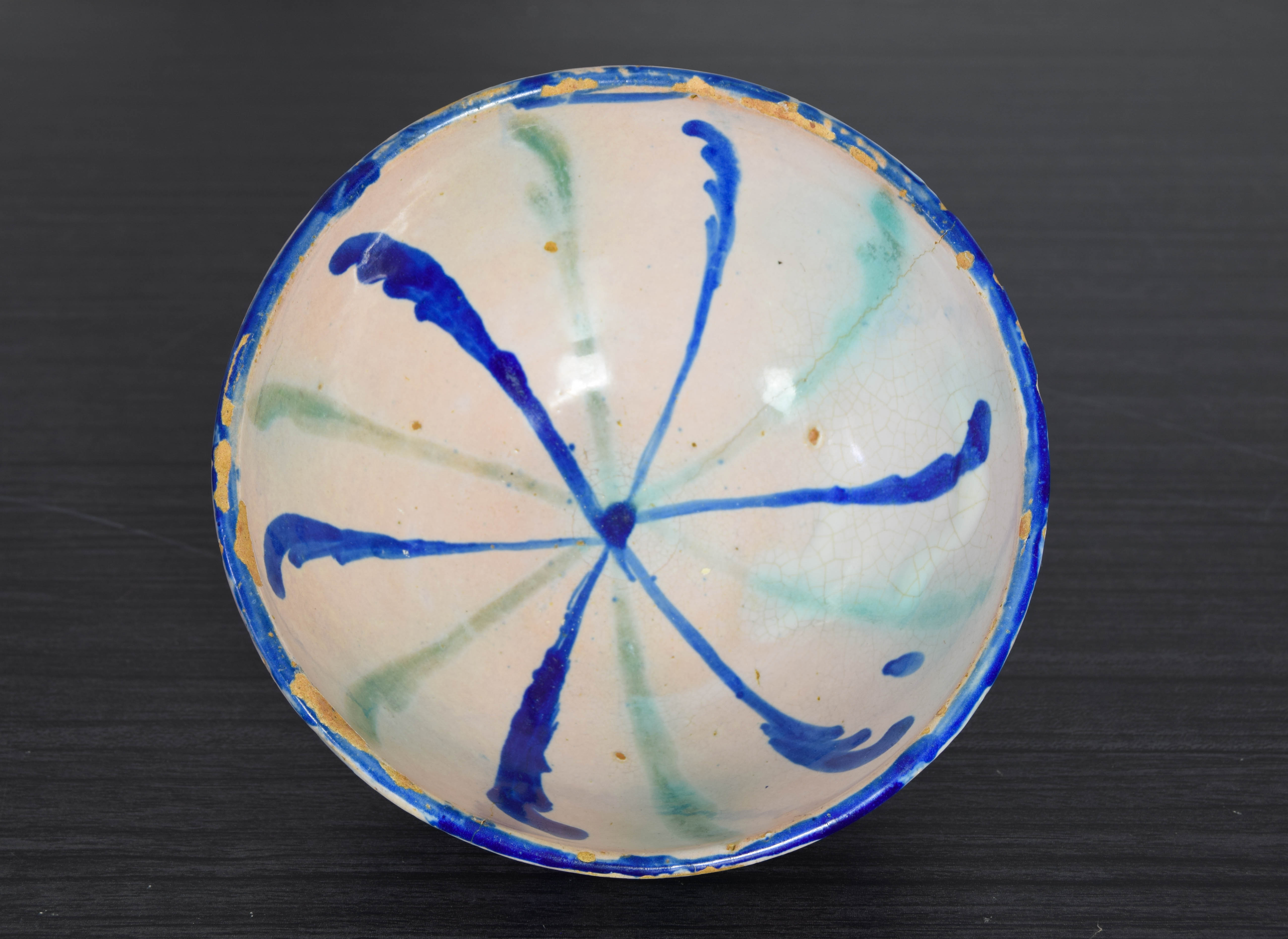 Antique Fajalauza Glazed Terracotta Ceramic Lebrillo Bowl, Granada Spain