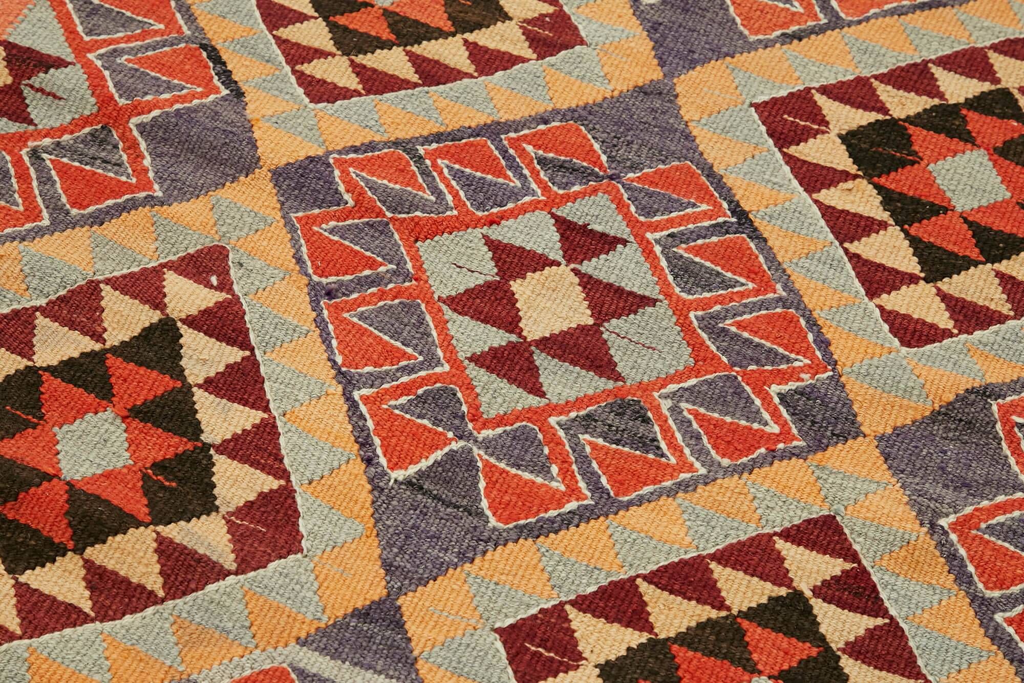 Turkish Handwoven Vintage Herki Kilim 111 cm x 350 cm