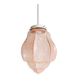 Art Deco pendant lamp in pale pink cracked glass, 1920s-30s