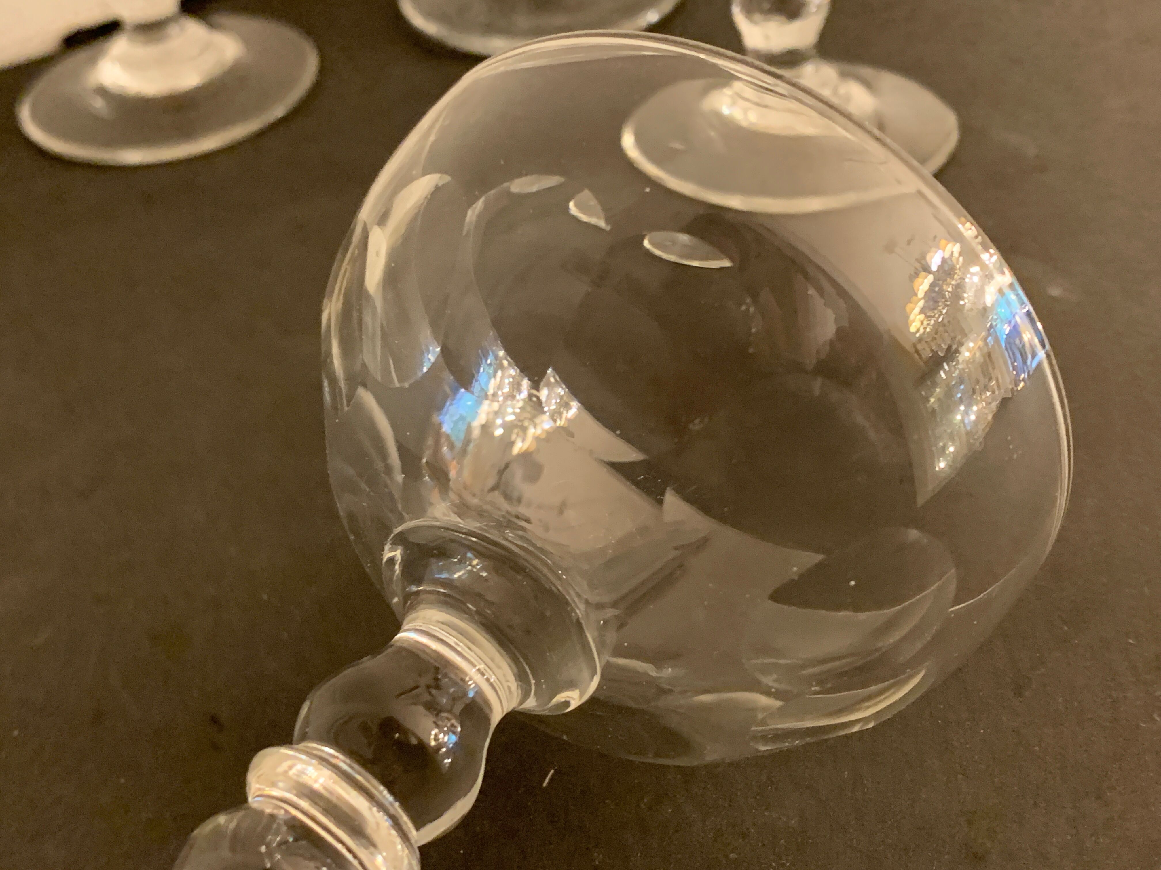 6 old champagne cups in faceted glass