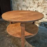 Vintage solid oak coffee table | 1930s round side table with shelf