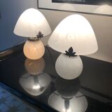 Lampe champignon en pate de verre marbré blanc