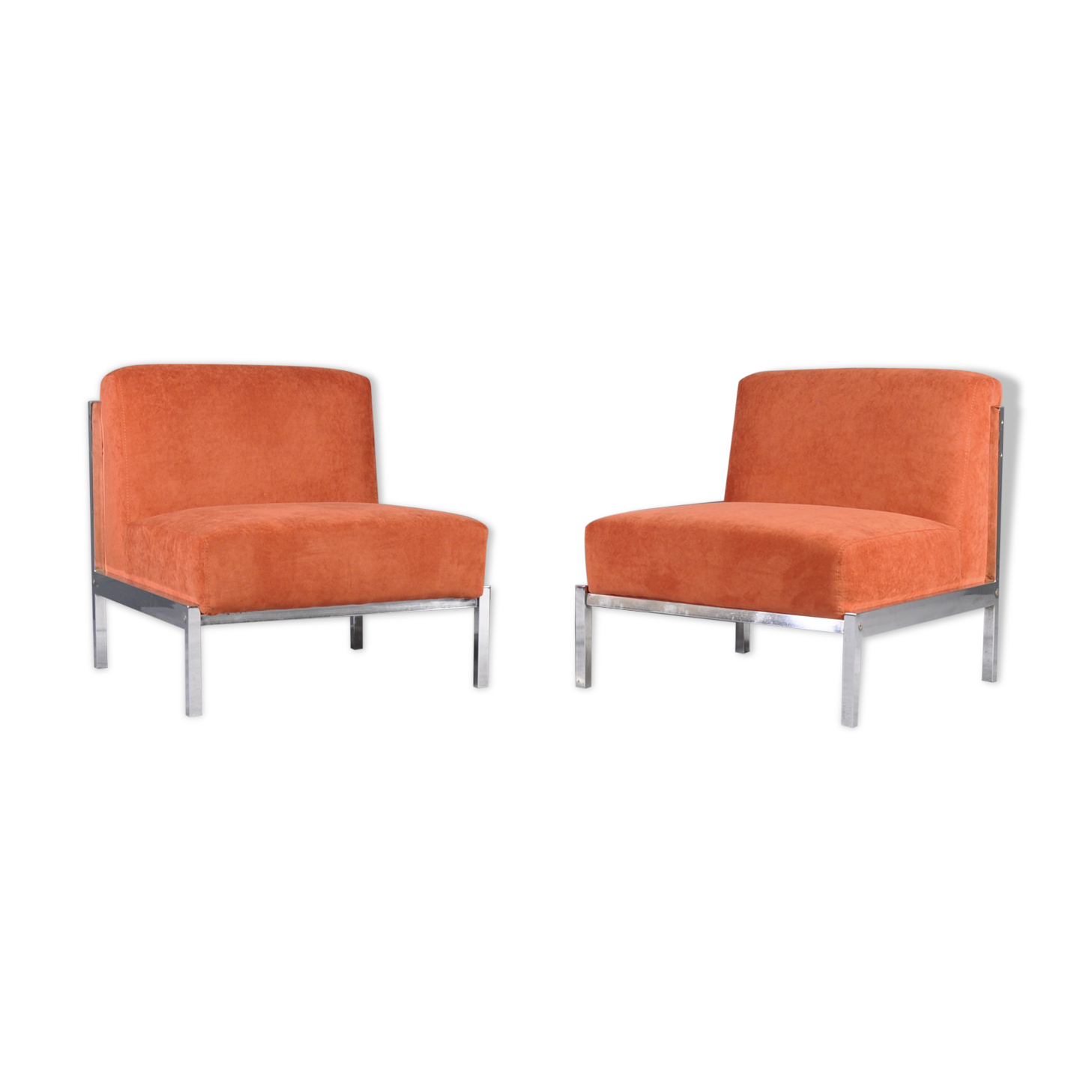 Pair of chrome base armchairs,1970