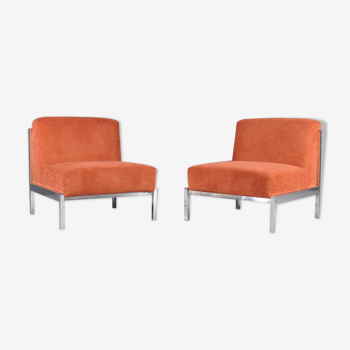 Pair of chrome base armchairs,1970