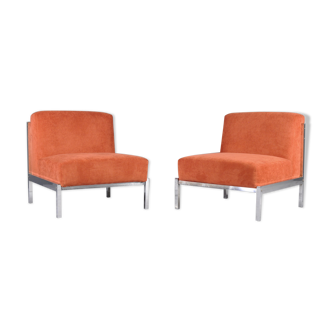 Pair of chrome base armchairs,1970