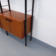 Vintage Italian double modular shelf bookcase in teak and metal