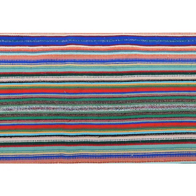 Vintage Turkish Oushak Handmade Wool Cotton Blue Pink Runner Rug 158x246