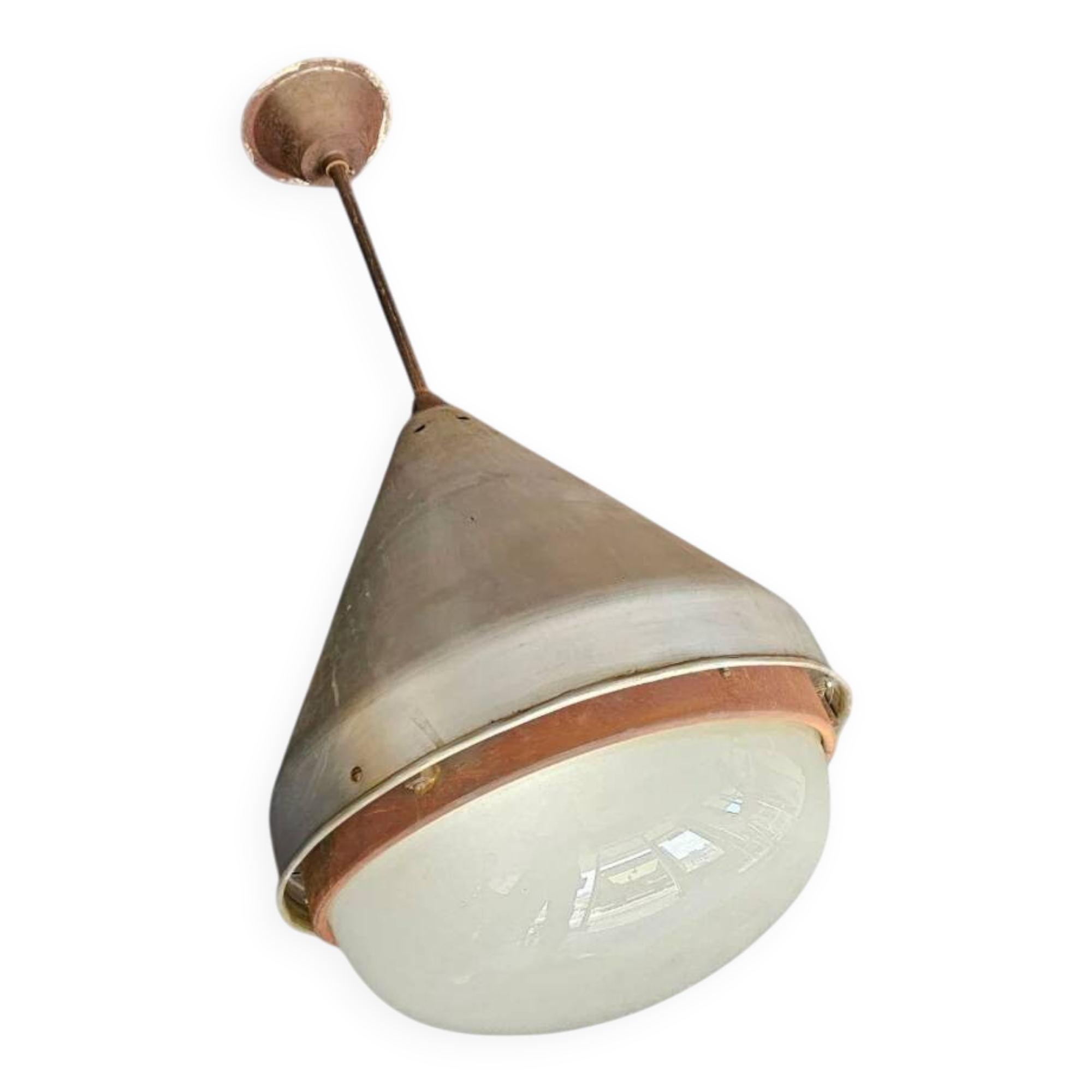Large aluminium industrial hanging lamp 1970s height 55 cm
