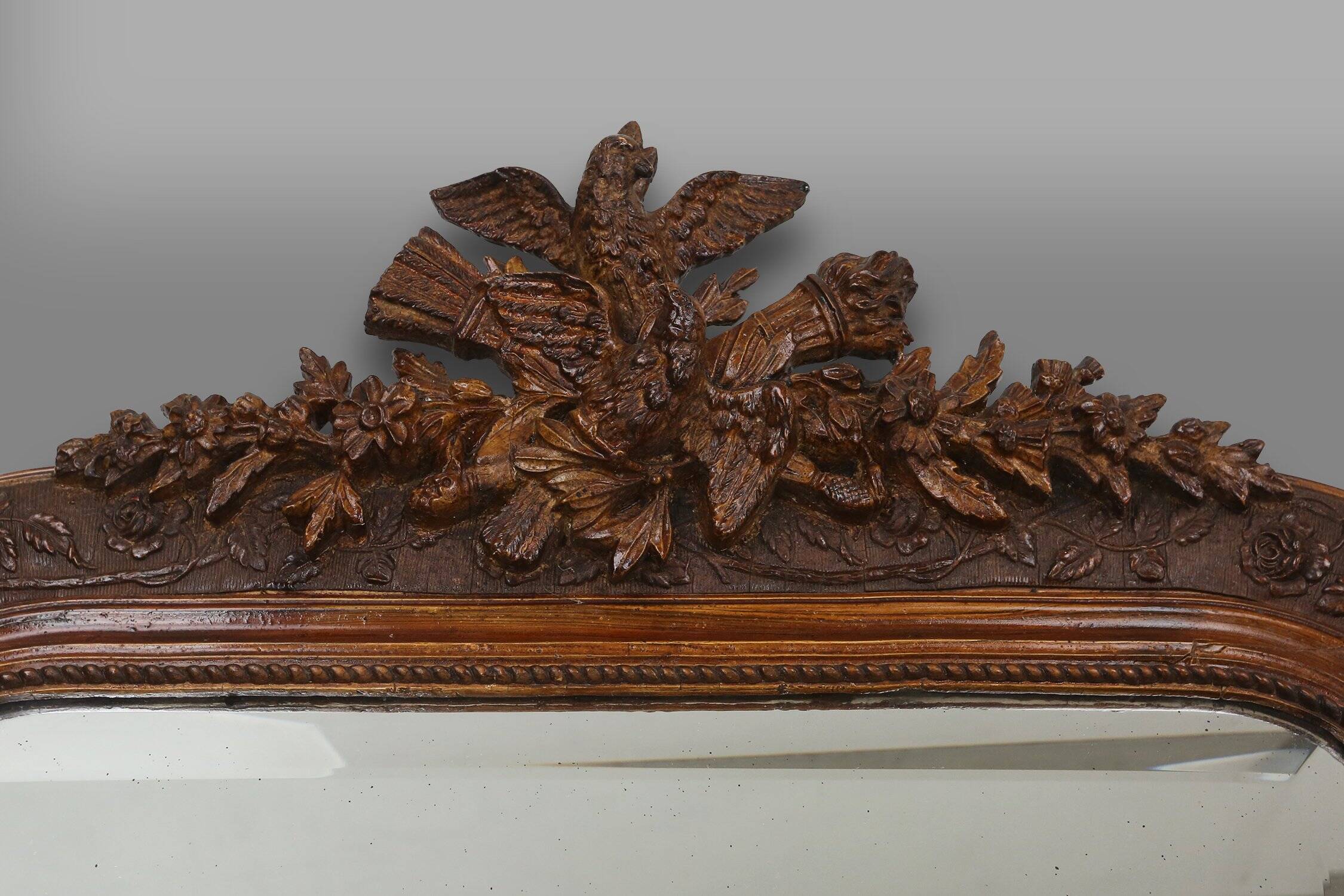 Louis Philippe Mirror in Plaster and Wood with Handcrafted Decorations, Fra