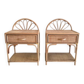 Paire tables de chevet rotin bambou