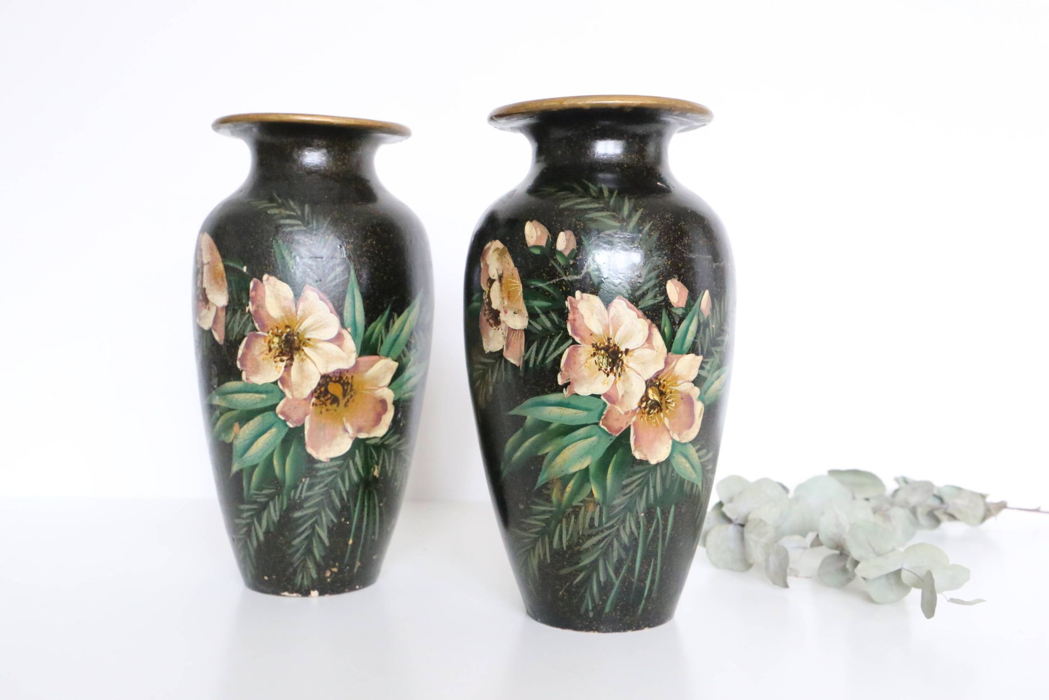 Pair of ceramic vases, hand painted