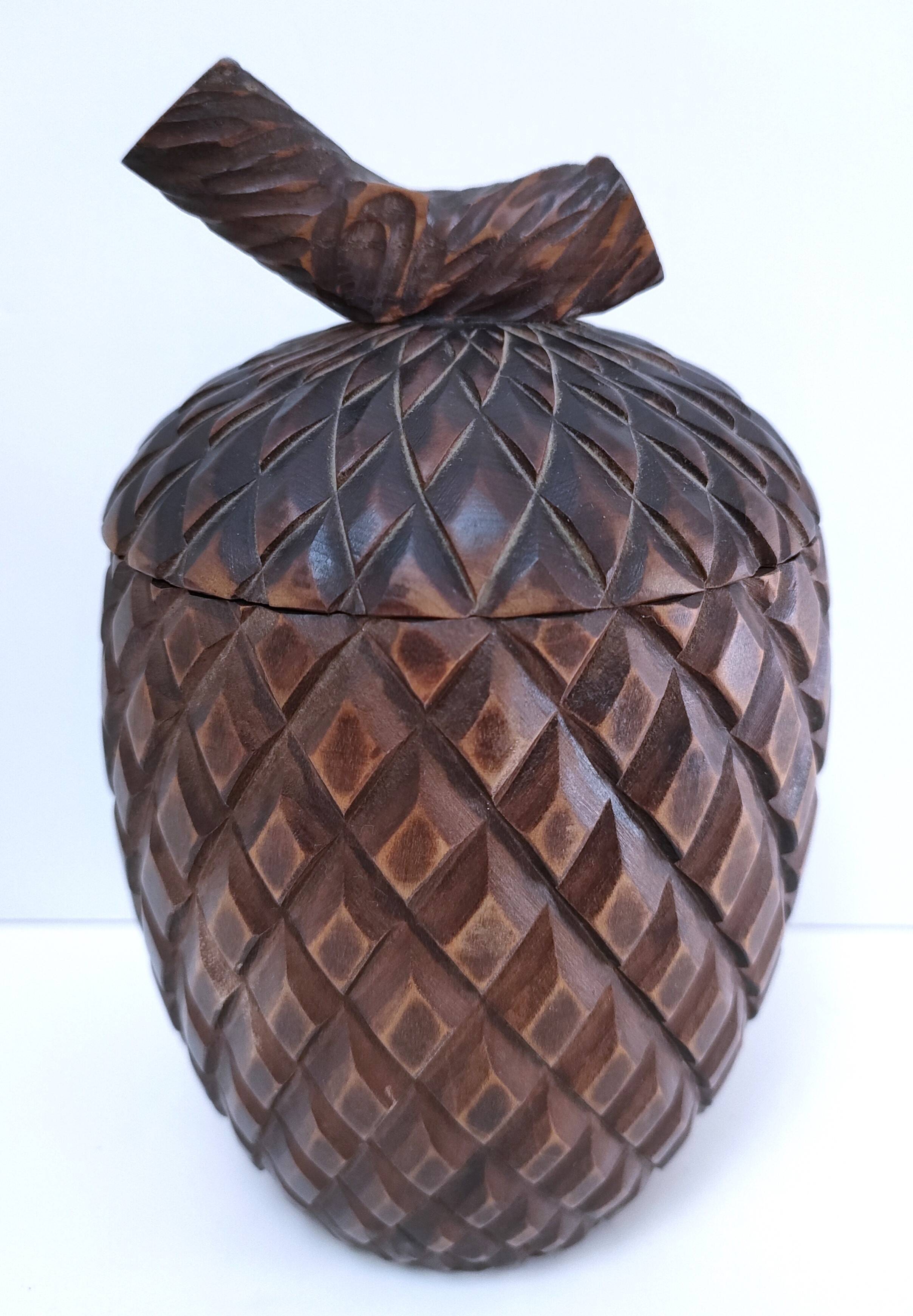 Solid vintage pine cone wood box