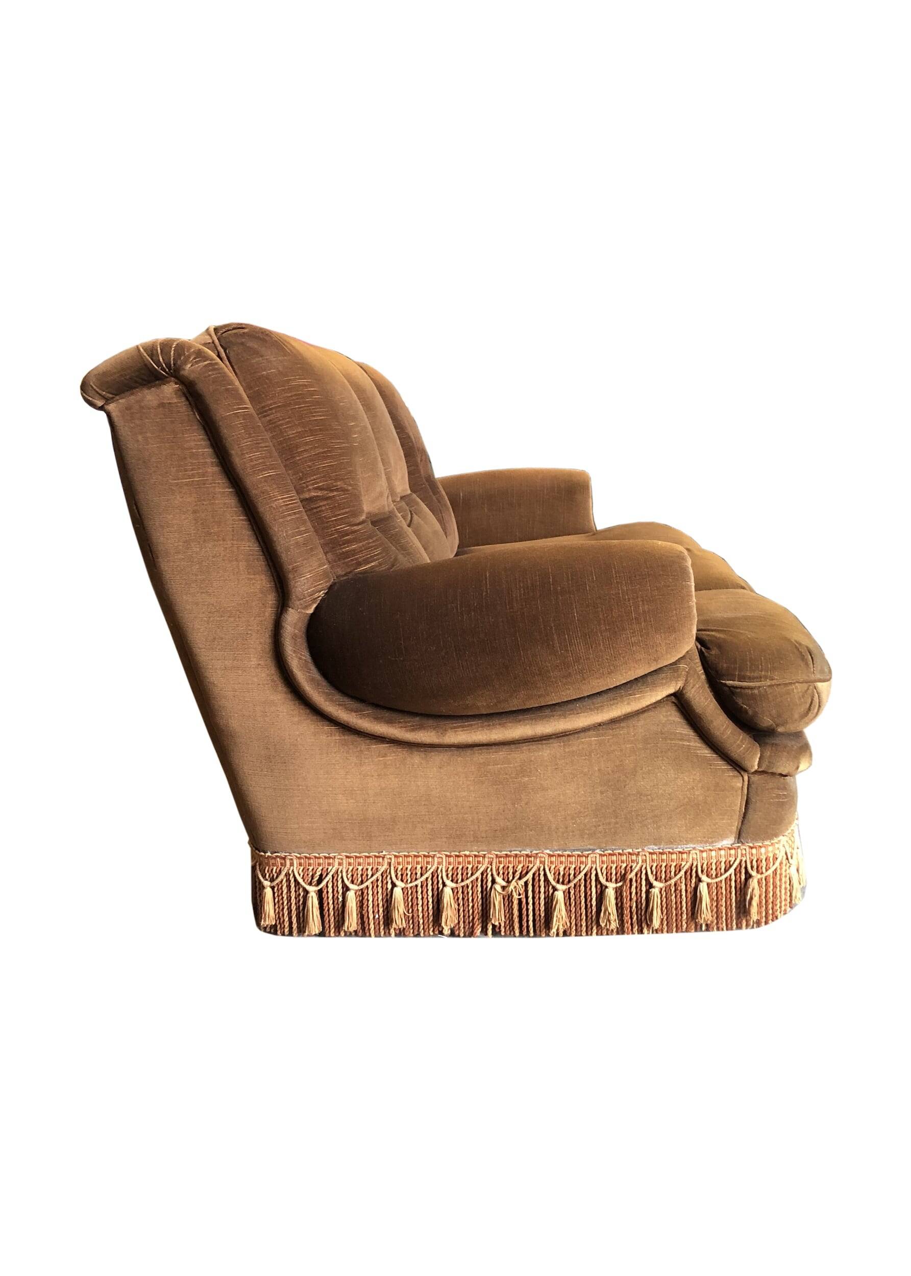 Vintage 3-seater brown velvet sofa - 60s/70s