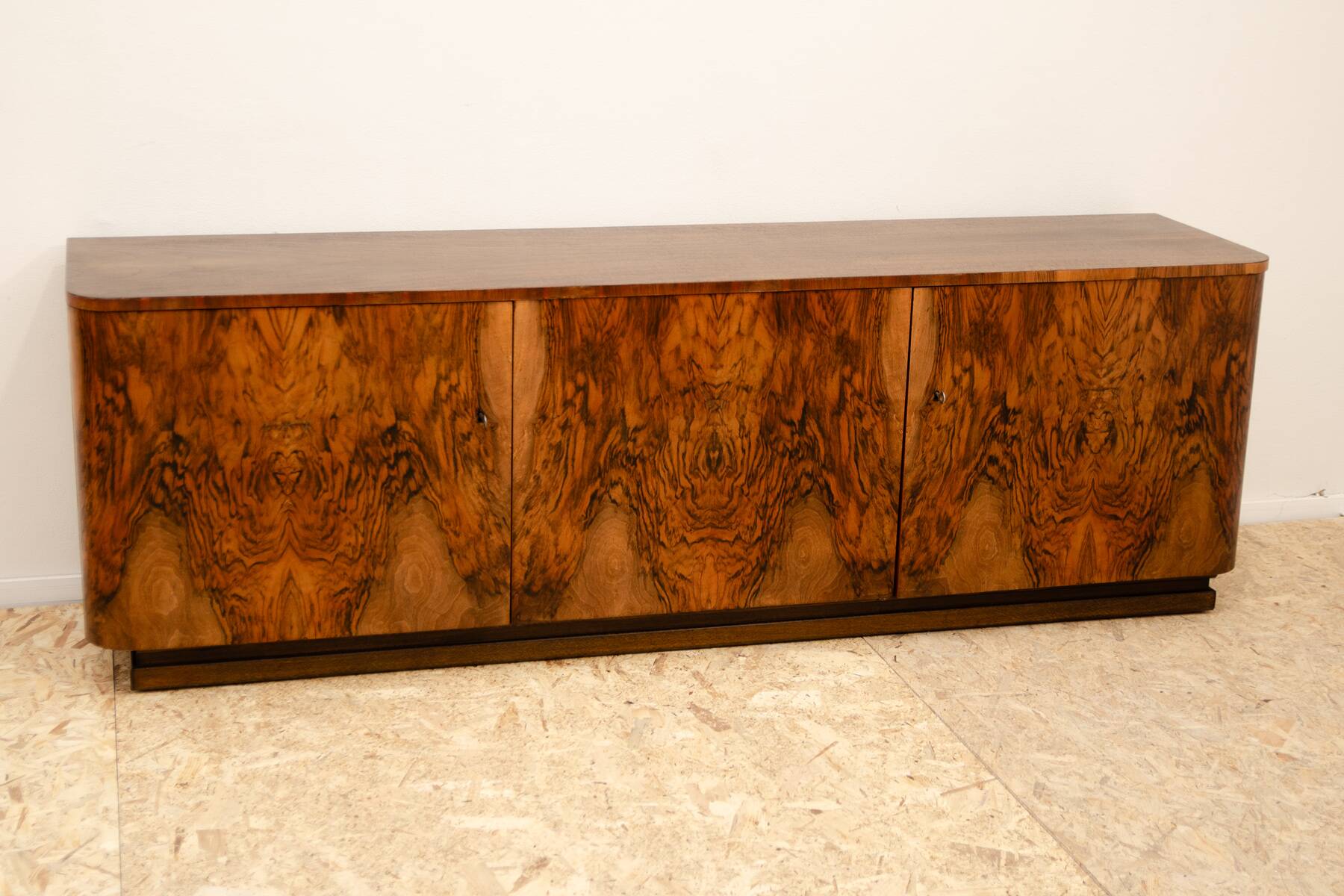 Fully renovated art deco walnut sideboard, 1930s, czechoslovakia