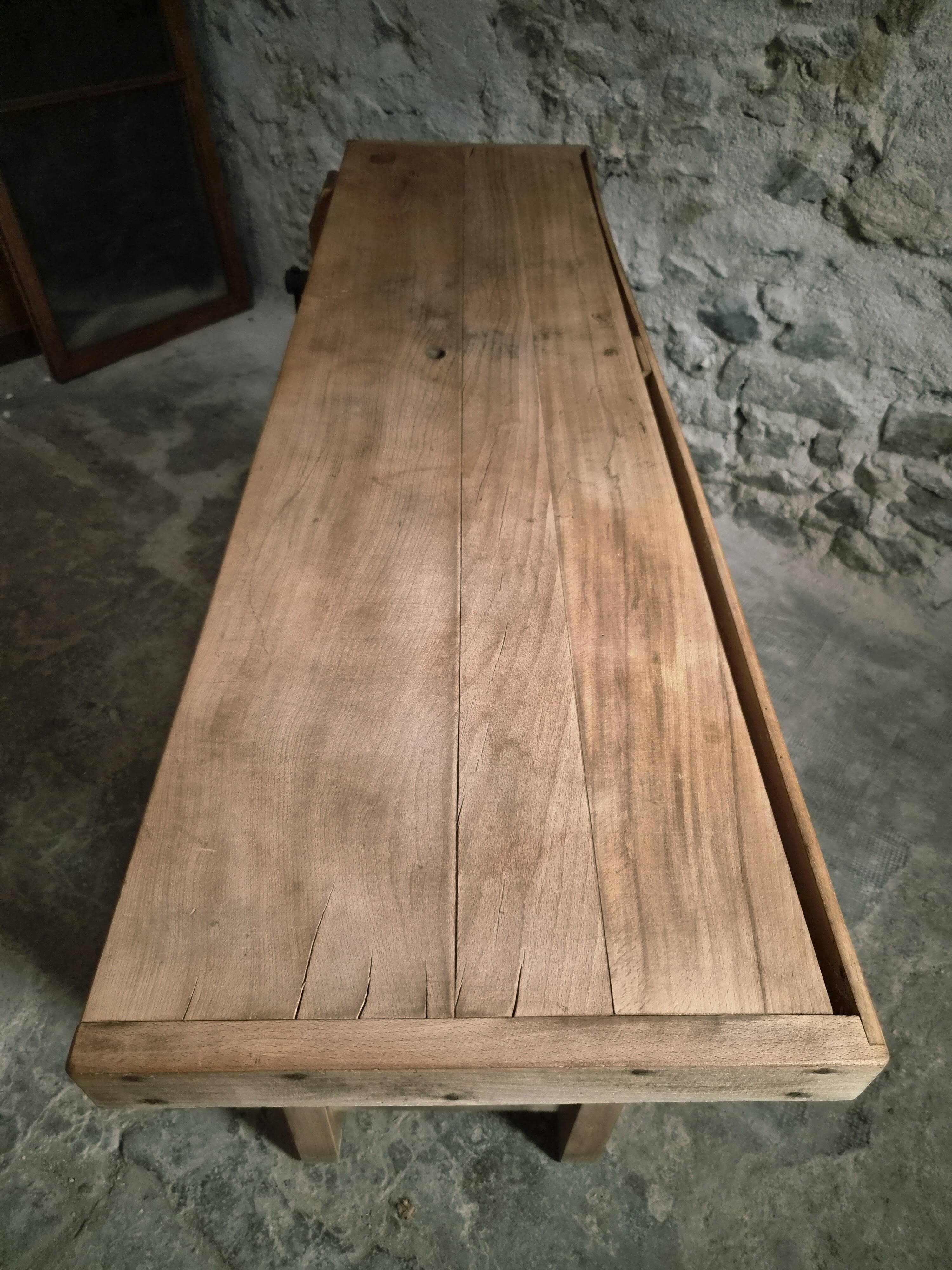 Vintage French beech side table, console, washbasin unit, industrial side table, circa 1950–1970.