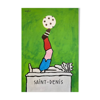 Original Saint-Denis Football poster by Savignac in 1995 - Small Format - On linen