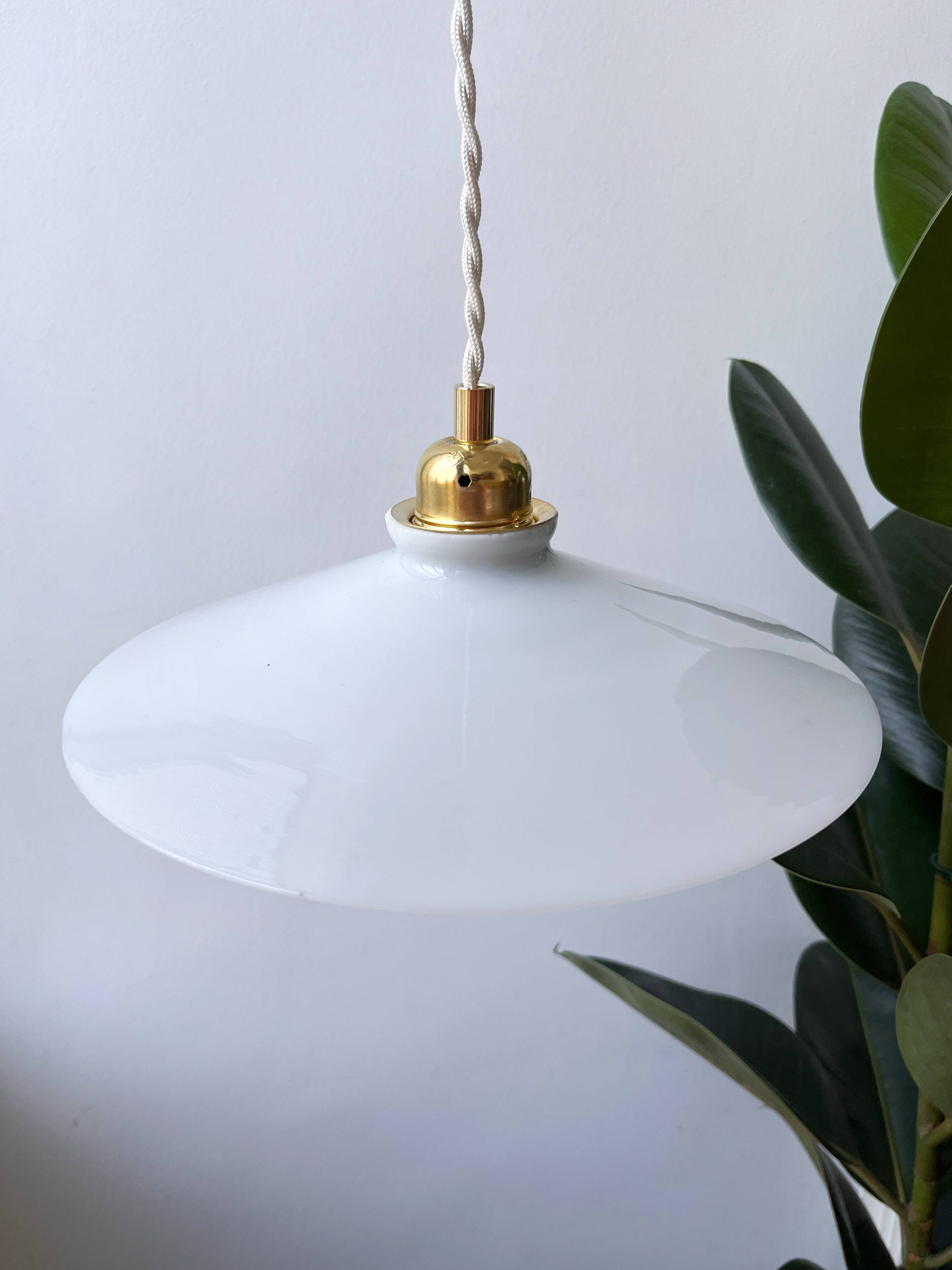 Vintage flat opaline pendant light from the 40s and 50s - large model - several copies available