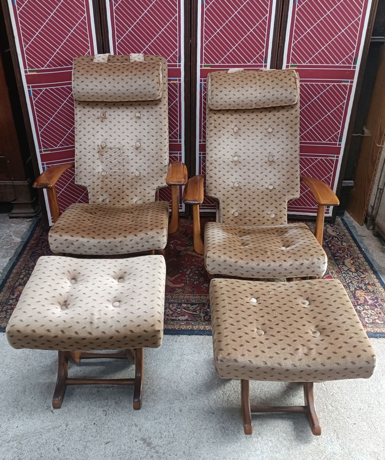 Pair of armchairs with ottomans, Polyconfort from Poly X, France