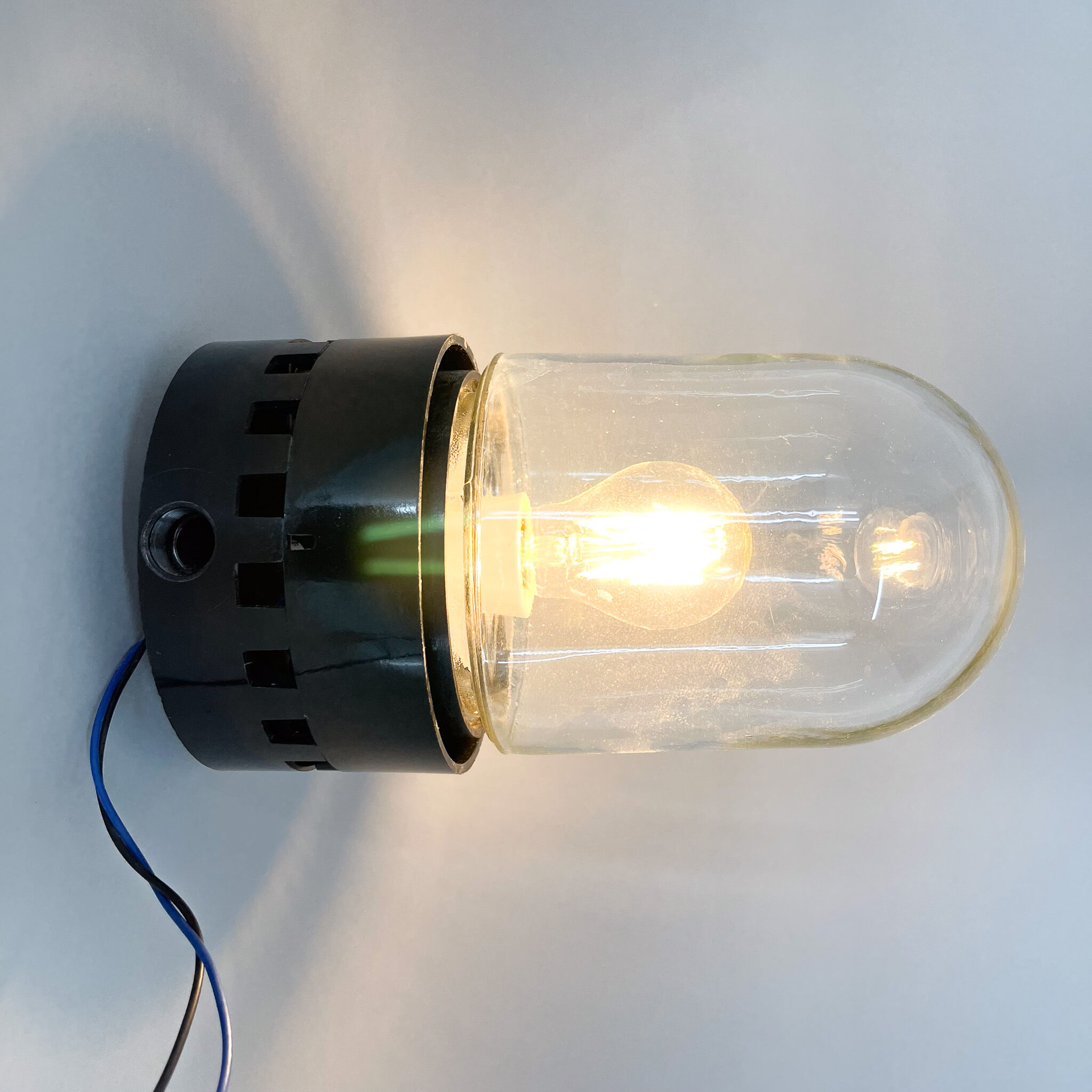 Vintage industrial bakelite & glass ceiling or wall light, Czechoslovakia, 1950's