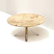 Round vintage onyx coffee table with chrome base from the 70s