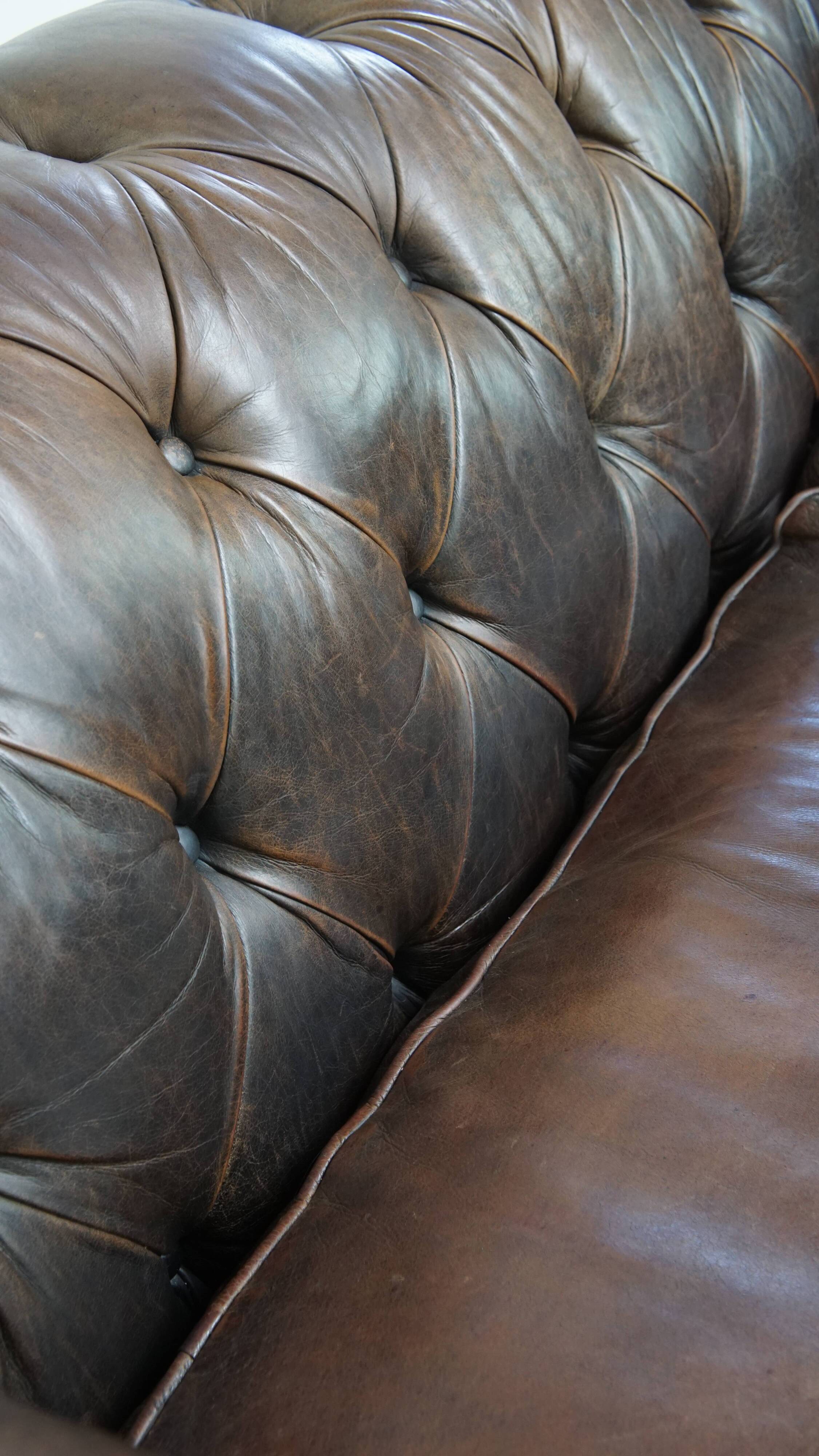 Cowhide Leather 3-Seater Chesterfield Sofa