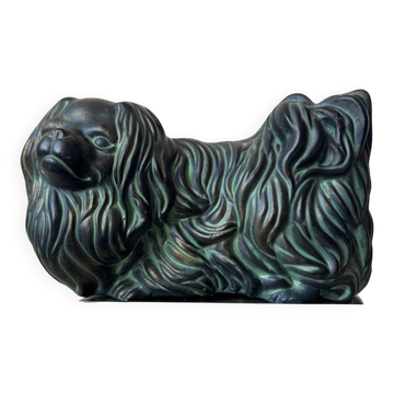 Pekingese dog, ceramic with bronze patina, 1960s
