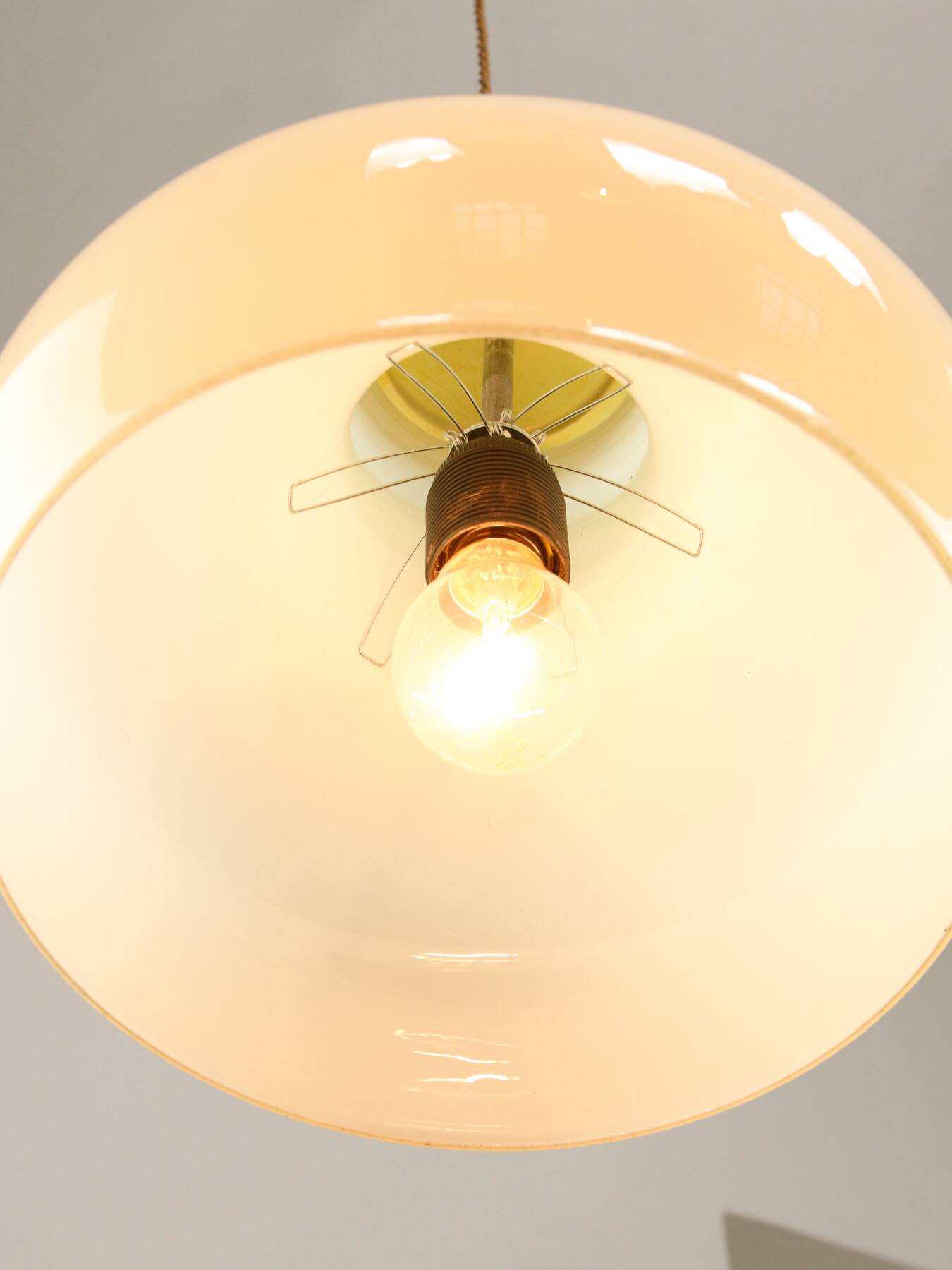 Mid-Century Italian Brass and Yellow Glass Pendant Lamp