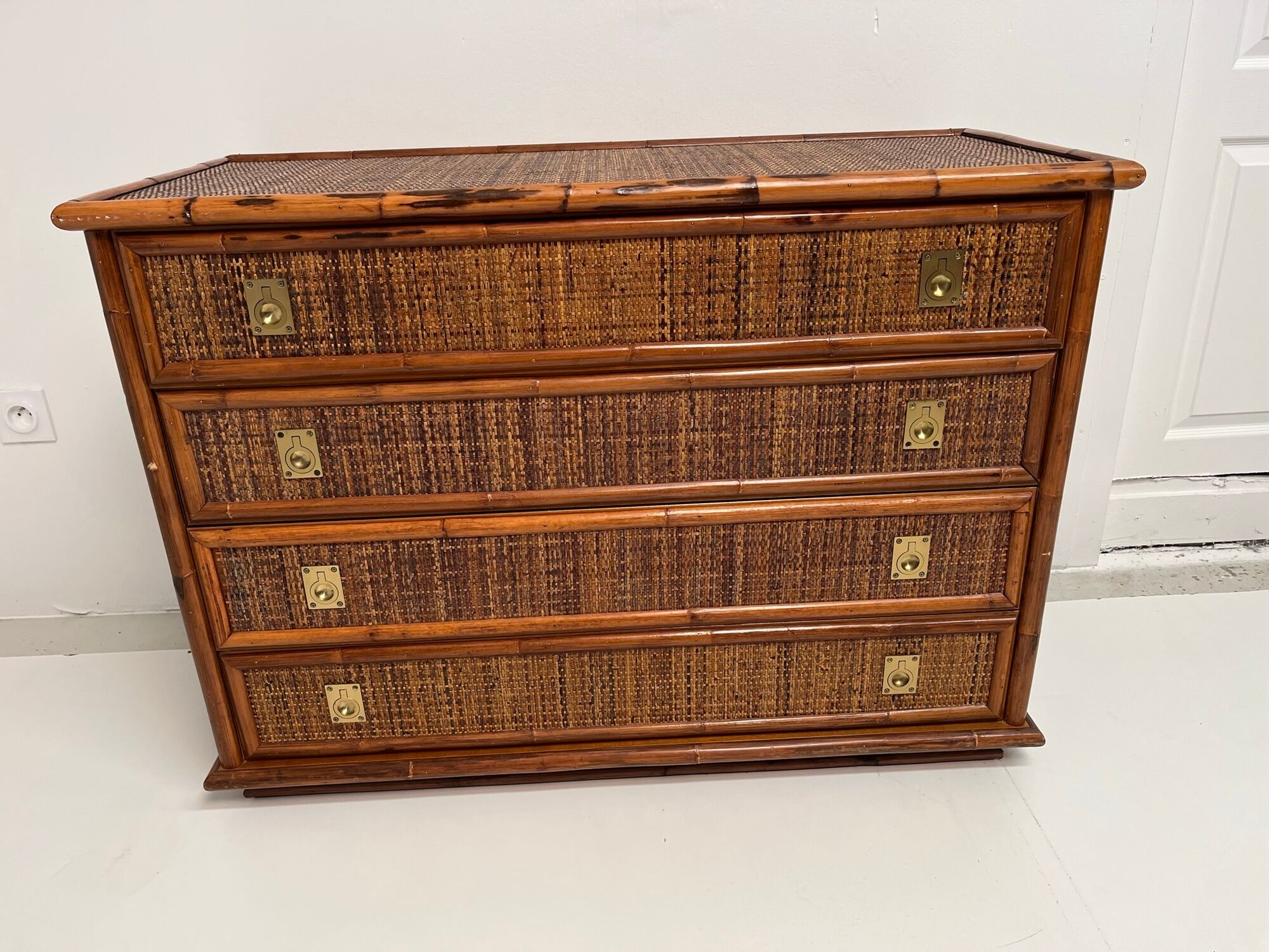 Vintage chest of drawers in bamboo and wicker 1970